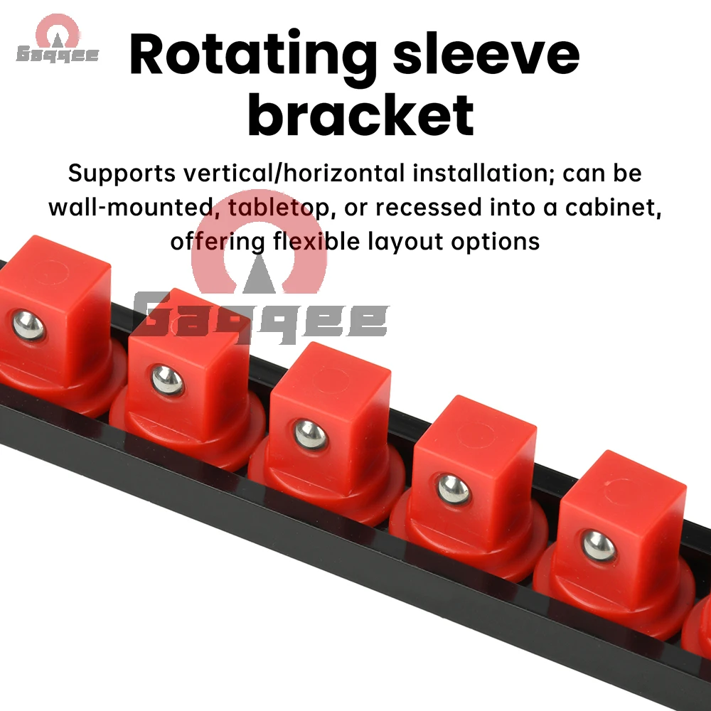 360 Degree Rotating  Socket Organizer ABS Red/Green Spring Ball Fixing System for 1/2" 1/4" 3/8" Sockets Removable End Caps
