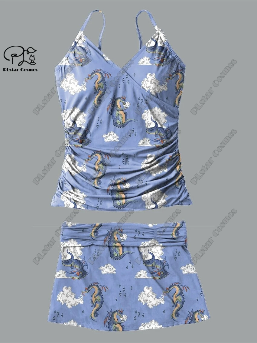 Women's V-neck summer small fresh floral animal print suspender skirt style two-piece swimsuit suit holiday new swimsuit Q-21