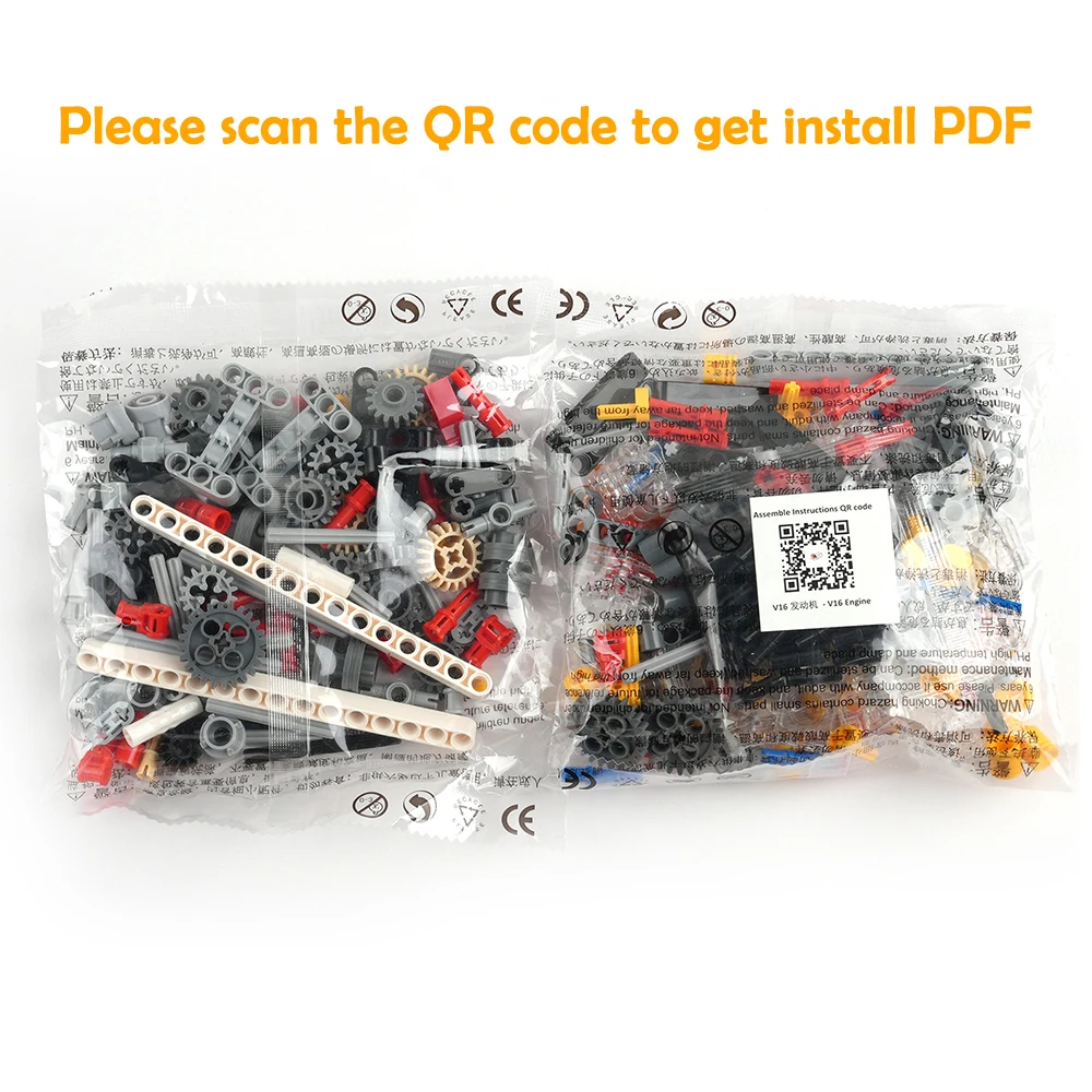 Model silnika MOC V16, techniczny, 6-biegowa skrzynia biegów, silnik z napędem APP, silnik M, pojemnik na baterie AA, klocki konstrukcyjne, kreatywna zabawka elektryczna DIY