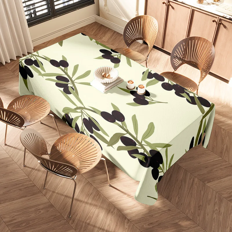 Elegant Olive Branch Tablecloth with Green Leaves Design for Dining Room DecorRectangular 140x265cm Food-Grade Polyester Table L