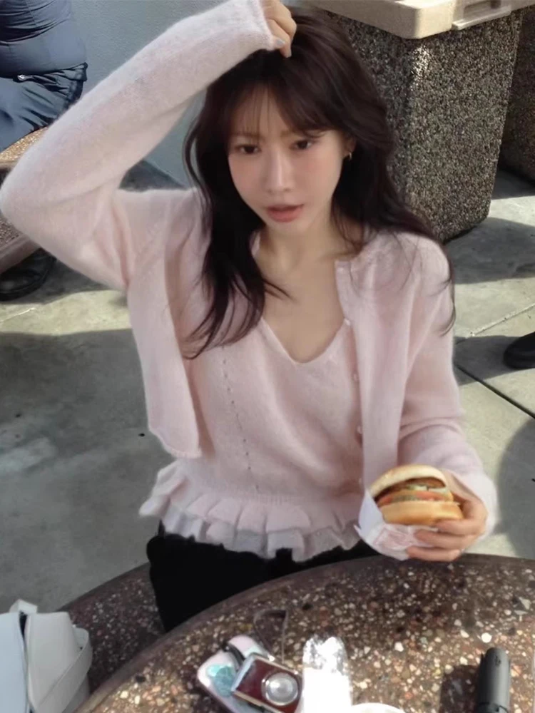 

Шикарный осенний мягкий трикотажный комплект Fene Long Sve, женская внутренняя одежда, топ с кружевной отделкой и свитер, модное пальто для поездок на работу