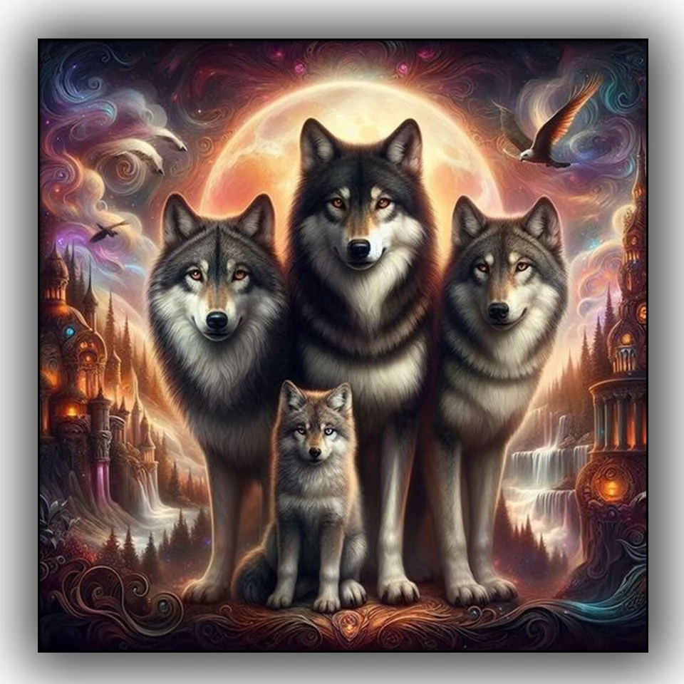 Wolf family Diy Diamond Painting Full Square Round Diamond Mosaic Jewelry cross stitch Animals Art Nature landscape Home Decor