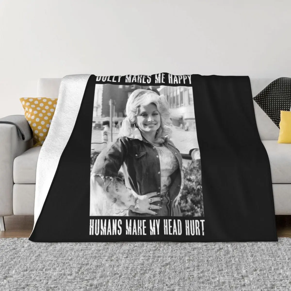 

Retro Dolly Parton's Makes Me Happy Throw Blanket valentine gift ideas sofa bed Blankets