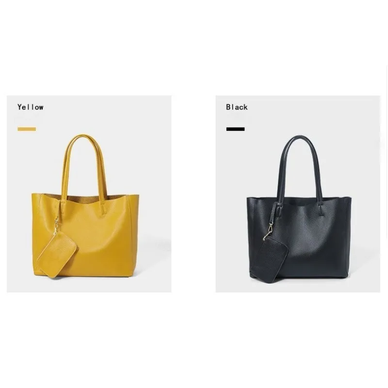

Women's Grain Leather Tote Bag, Large Capacity Simple Shoulder Handbag, Genuine Leather Commuter Purse