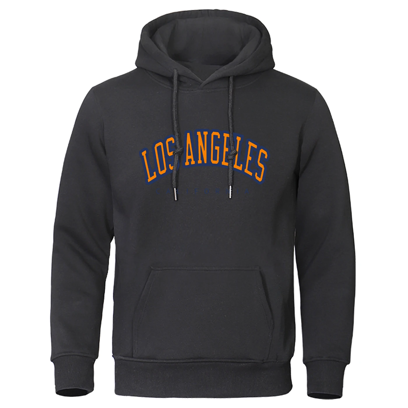 Los Angeles Letters Print Hooded Man Warm Soft Fleece Black Hoodies Spring Autumn Loose Men Hoodie City of Angels Clothes