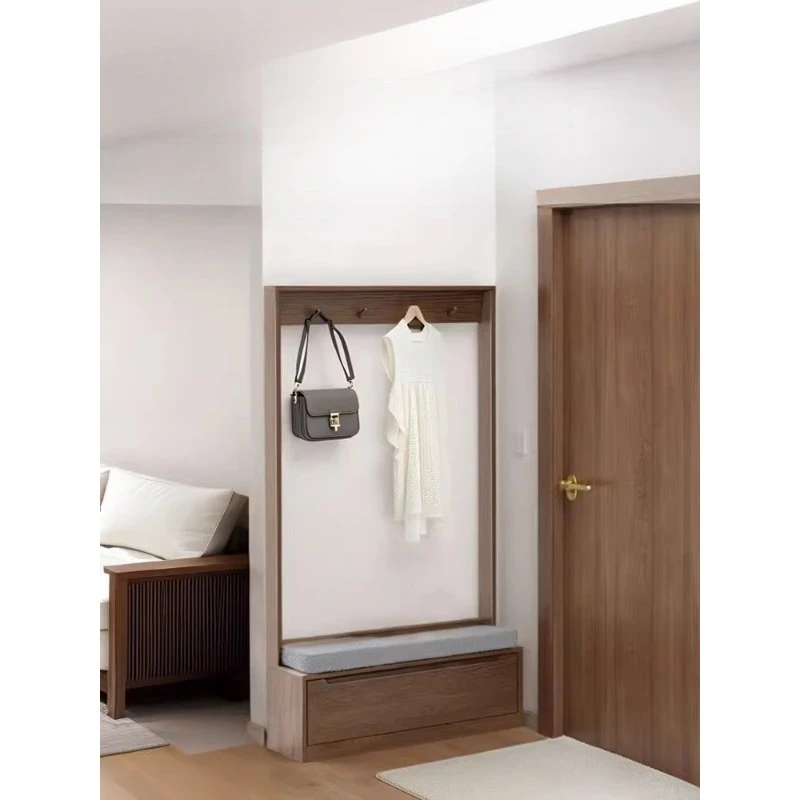 

Solid wood walnut color custom shoe change can be sat with coat rack hanging hanger integrated home door