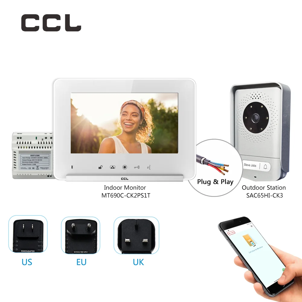 CCL 7 Inch Home Video Intercom 4-Wire Villa Door Phone Doorbell Security Protection System Control by App Unlock with Shaking