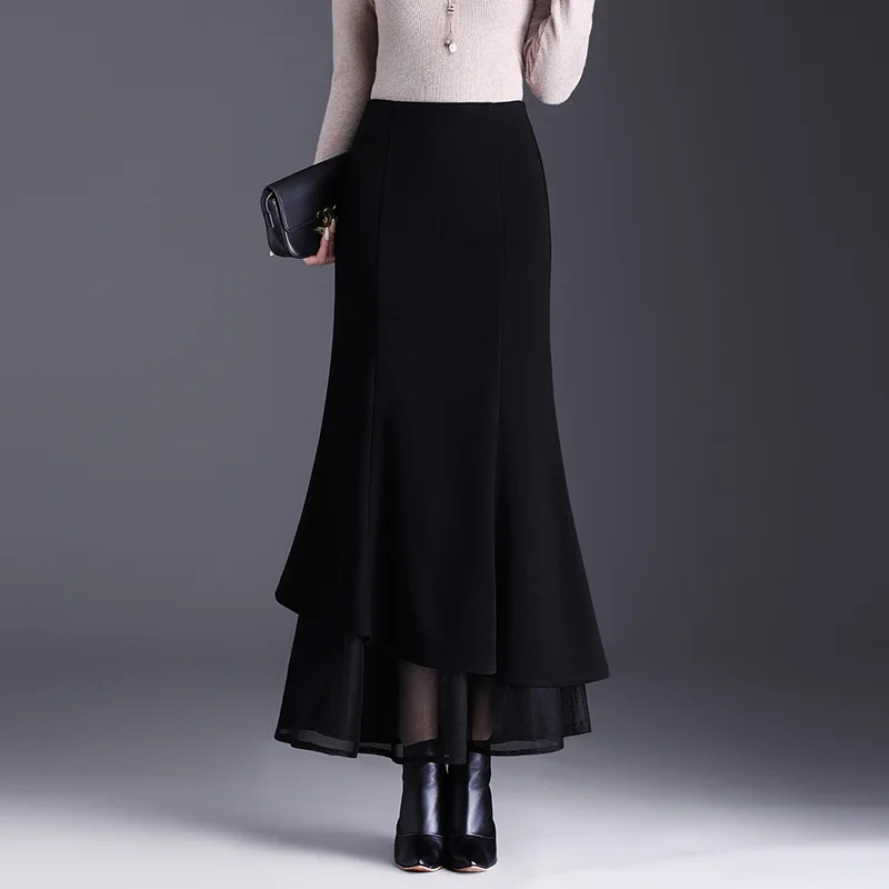 

Extended Bla Woolen Fi Tail Skirt f-length Women's Autumn Winter New Sle High Waist Slimming Faionable Bodycon Dr