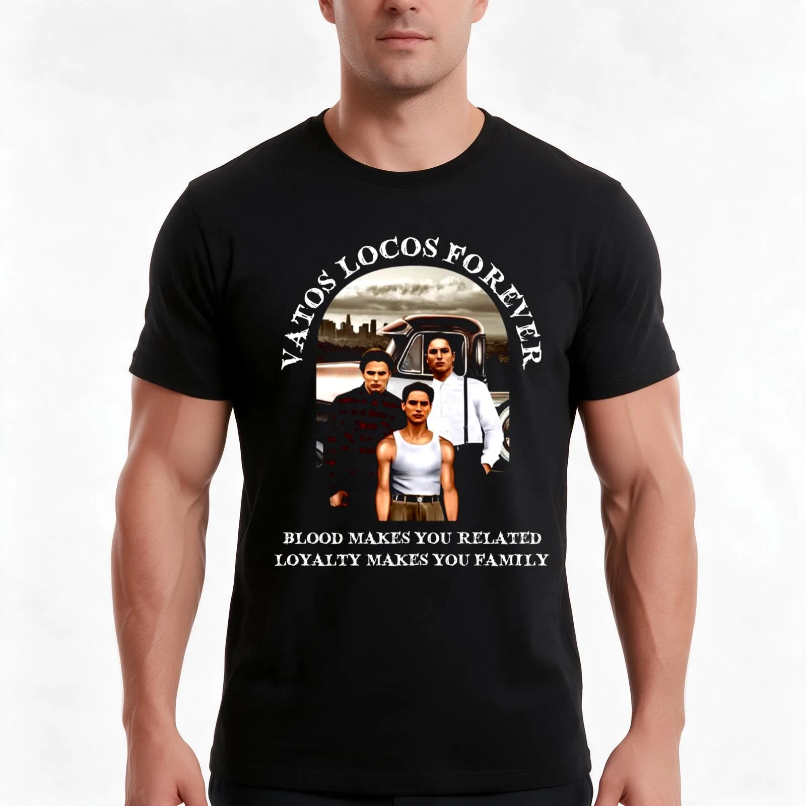Blood In Films Blood Out - Vatos Locos Forever T-Shirt, Summer Casual Cotton Tee, Oversized Streetwear Tops, Unisex Men Women