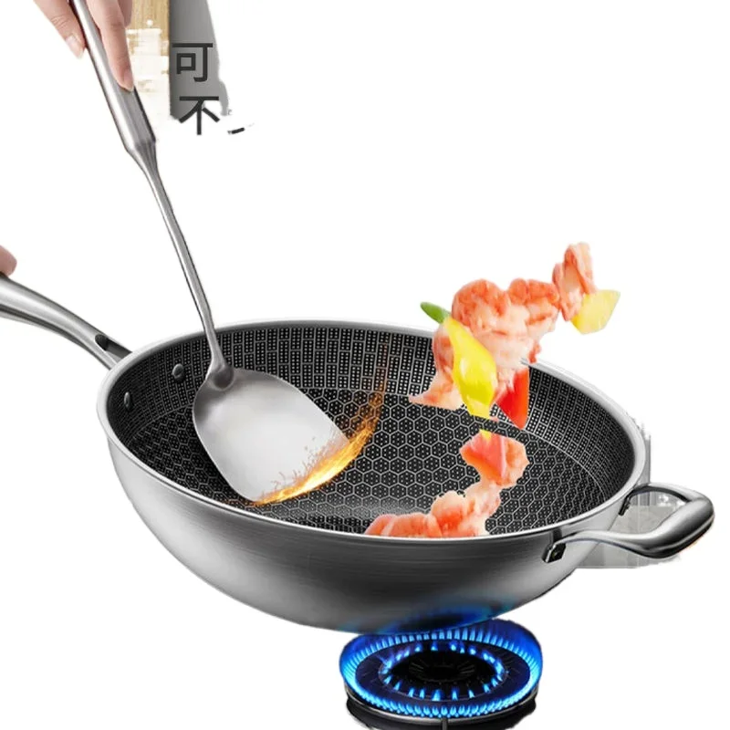 32cm Frying Pan,Stainless Steel Skillet Nonstick Fry Pans Chefs Pans Wok Pan for Gas Electric Induction Ceramic Stoves