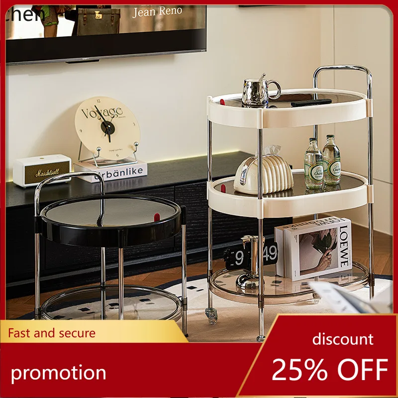 

YFY storage rack living room movable trolley double-layer coffee table light luxury silent crystal wheels