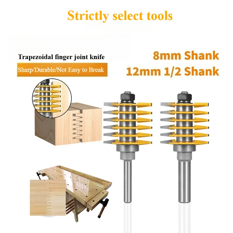 8/12 Shank Tungsten Steel Trapezoidal Finger Joint Router Bit Wood Board Splicing Step Tenon…