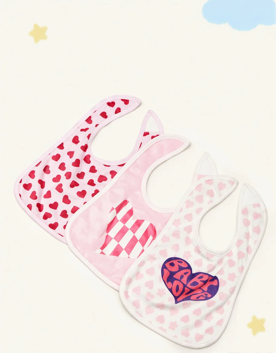 3Pcs Soft &Breathable  Heart Print Baby Bandana Bibs