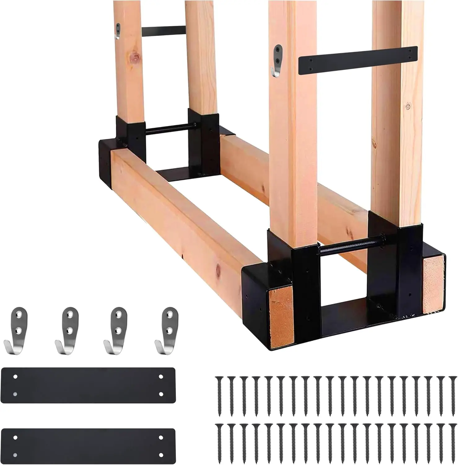 

Outdoor and Indoor Firewood Log Rack Bracket Kit Steel Fireplace Fire Pit Wood Storage Holder