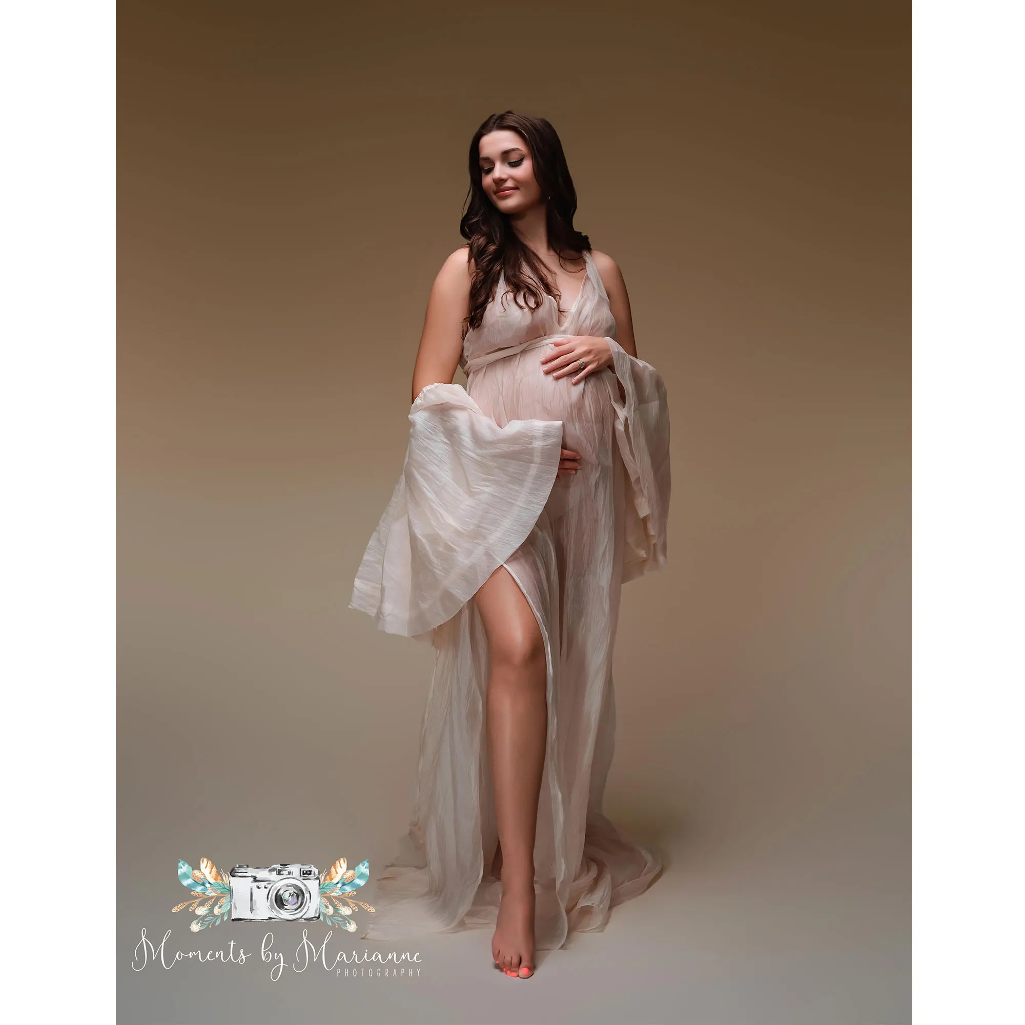 

Don&Judy Elegant Photo Shooting Maternity Long Dress Chiffon V-neck With Cape Party Gown Soft Pregancy Women Photography Outfit