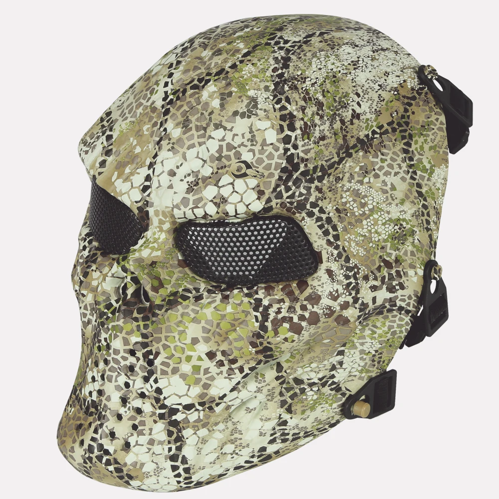 أقنعة جمجمة لكامل الوجه، قناع شبح الهالوين المخيف، قناع تكتيكي مع شبكة معدنية لحماية العين، قناع رعب زومبي