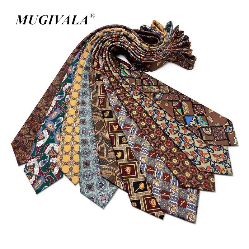 MUGIVALA 9CM واسعة مطبوعة خمر التعادل الحنين الرجعية البدلة قميص الأعمال الرسمية عارضة الإكسسوارات