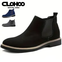 CLOHOO Men's Genuine Leather Shoes Handmade Chelsea Boots Outdoor Casual Slip On Ankle Boots Shoes for Men