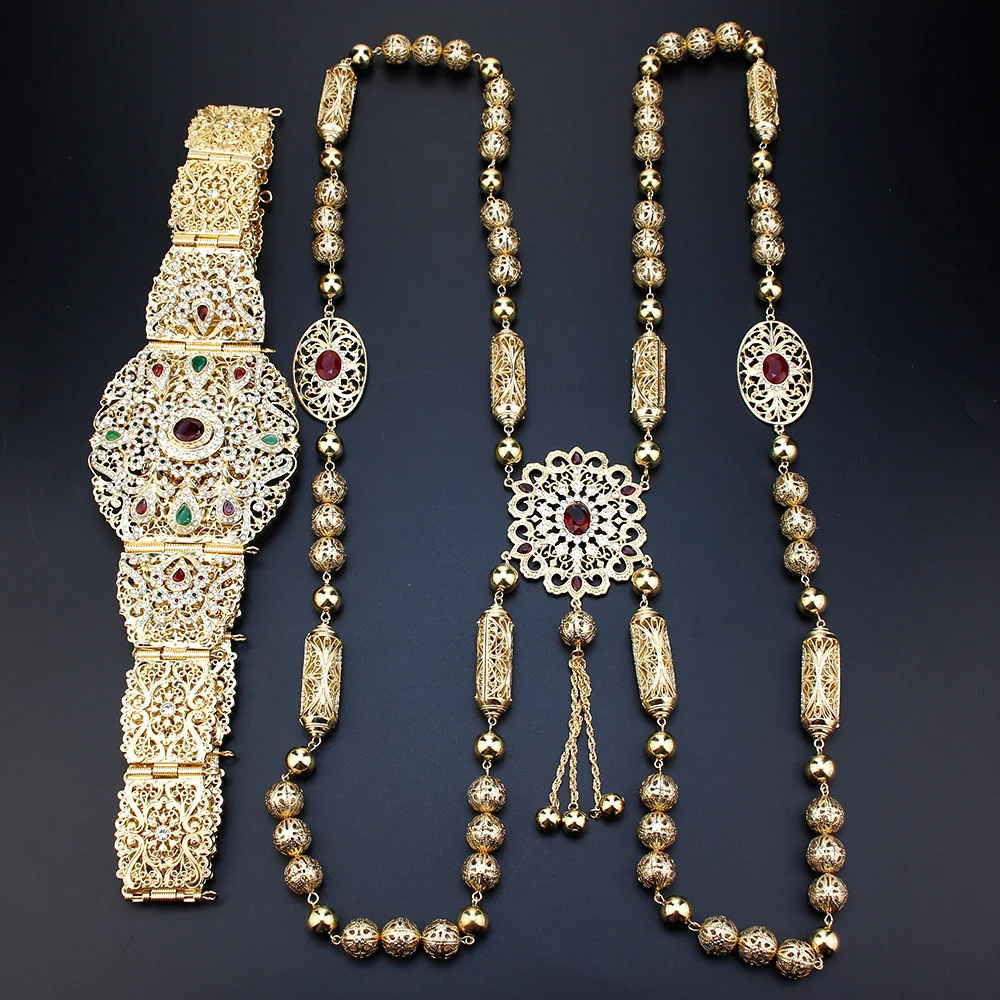 

Марокканское платье невесты, кафтан, пояс, комплект цепочек на плечо, золотой цвет, Алжир, женские свадебные украшения, цепочка для тела с арабскими кристаллами