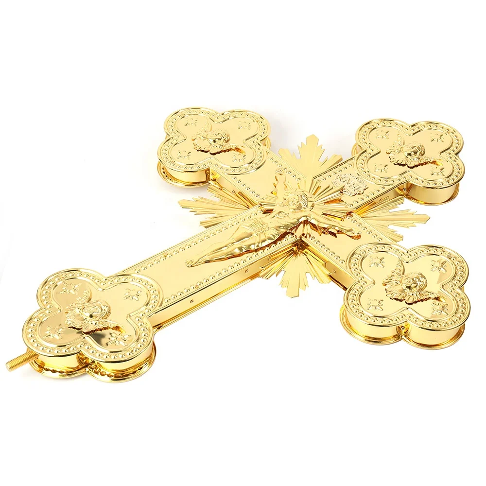 The luxurious large size handheld cross sign of the church, gold-plated and double-sided craftsmanship