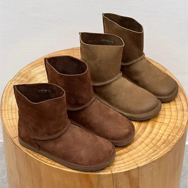 

GKTINOO Genuine Leather Women's Shoes Round Toe Handmade Cowhide Boots Comfortable Flat Forest Casual Ankle Boots