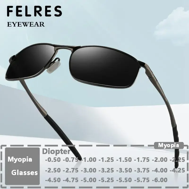 Men Metal Frame Oval Myopia Nearsighted Glasses Fashion Distance Prescription Glasses Outdoor Sunshade Black Lens Sunglasses