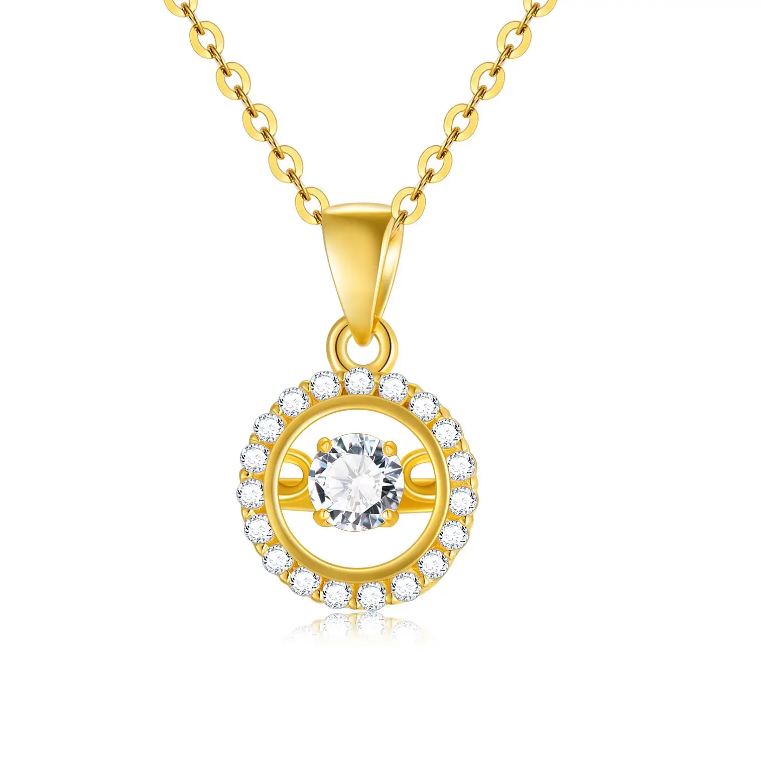 YFN – collier Halo en or véritable 18K pour femme, pendentif en diamant synthétique, danse, or jaune, cadeau d'anniversaire