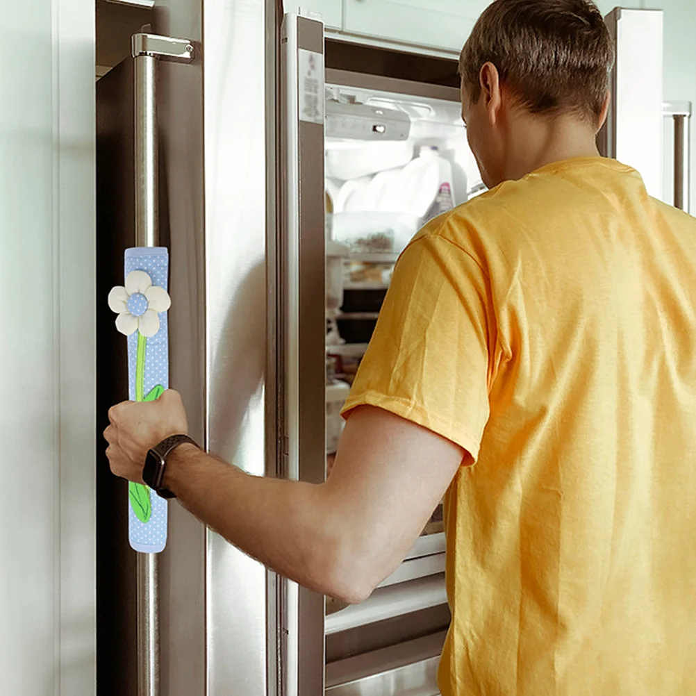 

2Pcs Refrigerator Door Handle Covers Flower Decorated Fridge Handle Cover Easy Clean Protection for Kitchen Fridge Appliance