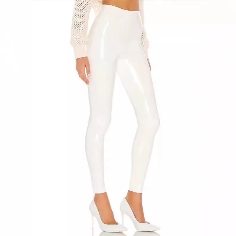 Pantalones blancos de cuero PU brillante para mujer, Leggings sexys ajustados de látex, elásticos, de cintura alta, ajustados, de PVC, Y2k2024