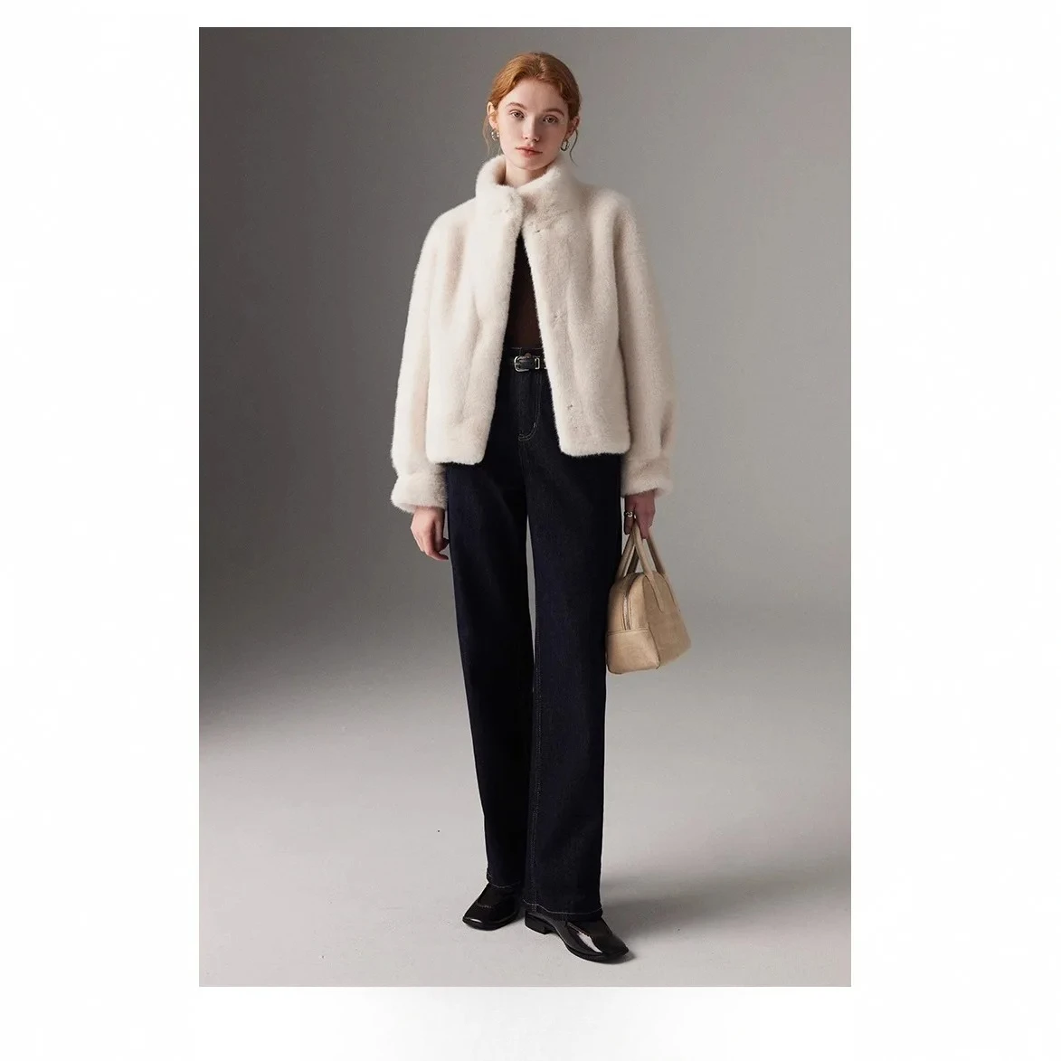 سيدة فرو المنك سترة مريحة مريحة الإناث معطف فرو المنك 2025 الشتاء النساء ايكو الفراء أبلى الوقوف طوق زر بلون #2