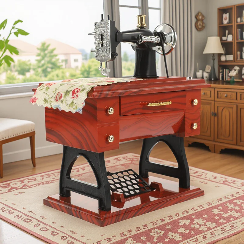 

Wind Up Sewing Machine Music Box Unique Vintage Look Harmonious Chime Excellent for Home Decoration Office Desk Display Gift
