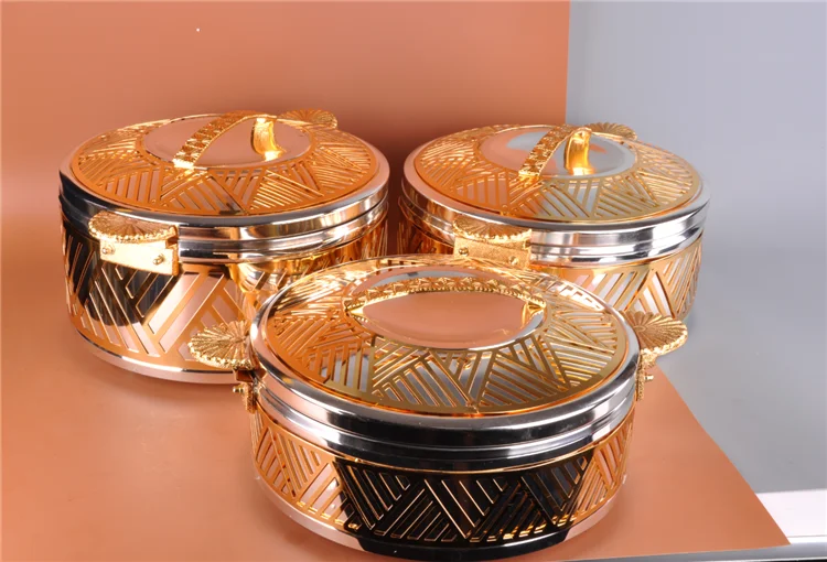 Arrival Indian  Classic Geometric Hollow Caved 3PCS Set Stainless Steel Casserole Food Warmer Insulated