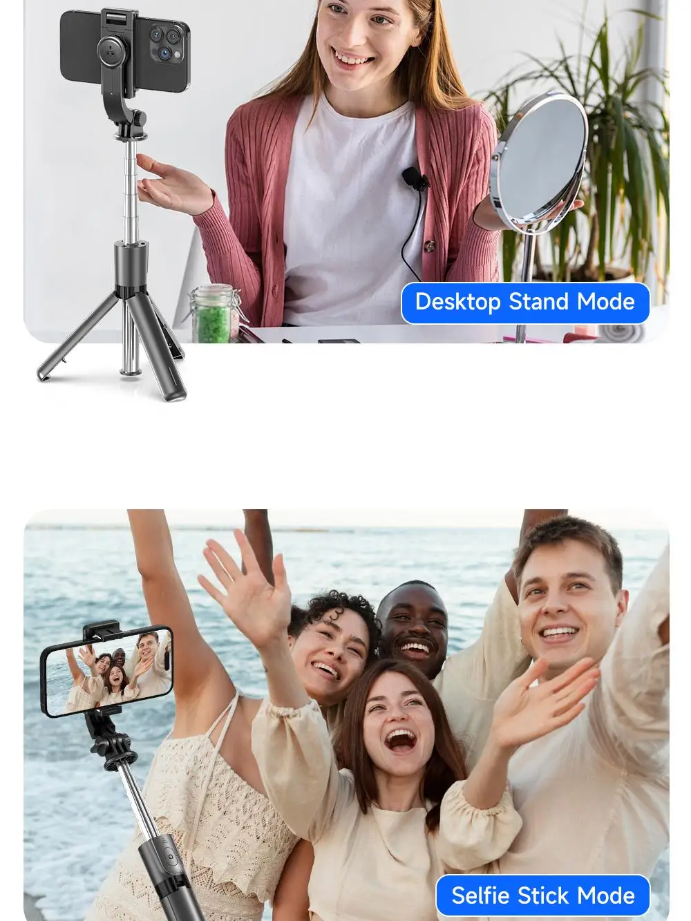 Suporte de tripé para bastão de selfie sem fio 360 °   Girevole com controle remoto removível dobrável para transmissão ao vivo do telefone celular do iPhone Tk