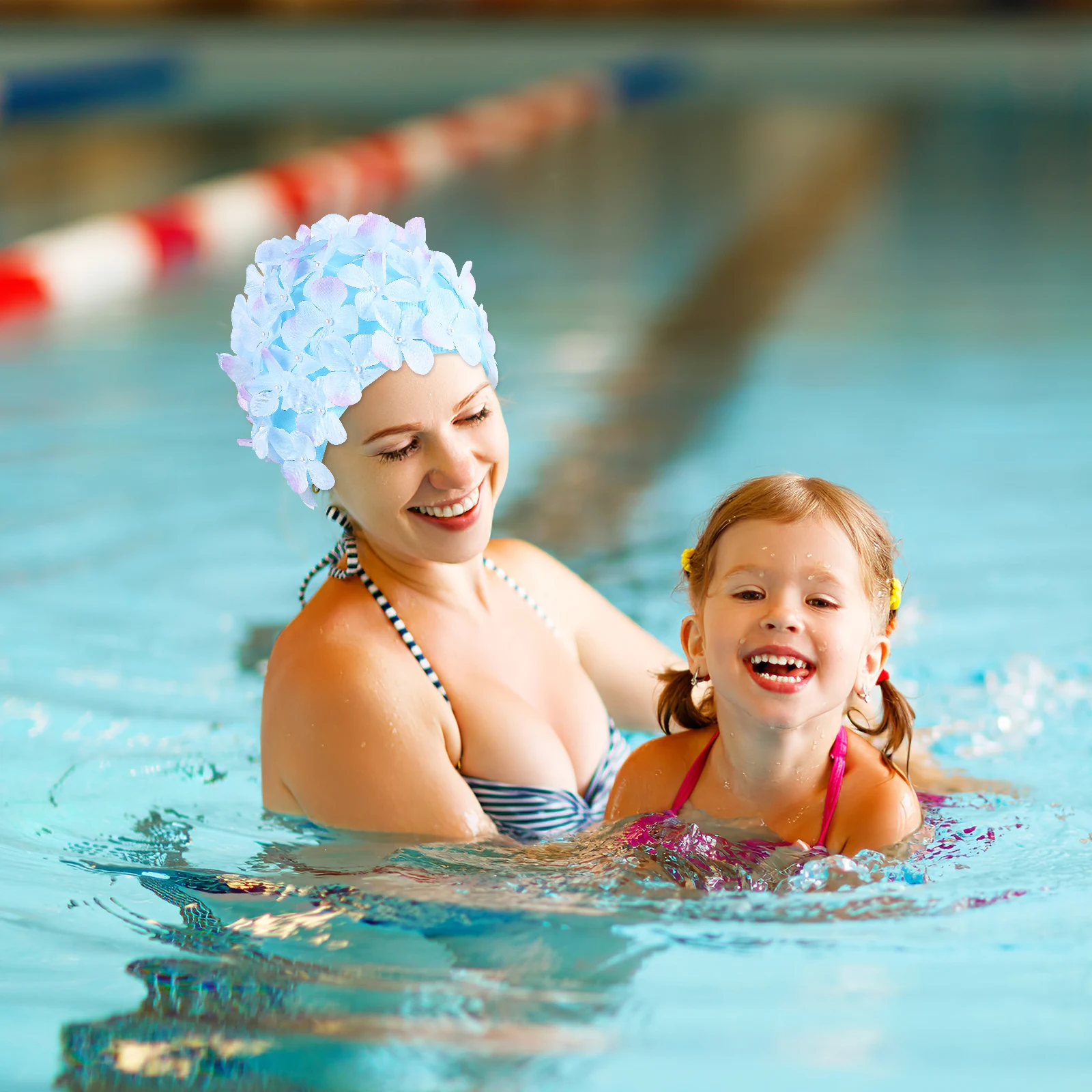 2Pcs 3D Flower Swimming Caps Non Slip Swim Hats Stylish Hair Protection Swim Caps for Pool Bathing Women Swimming Cap