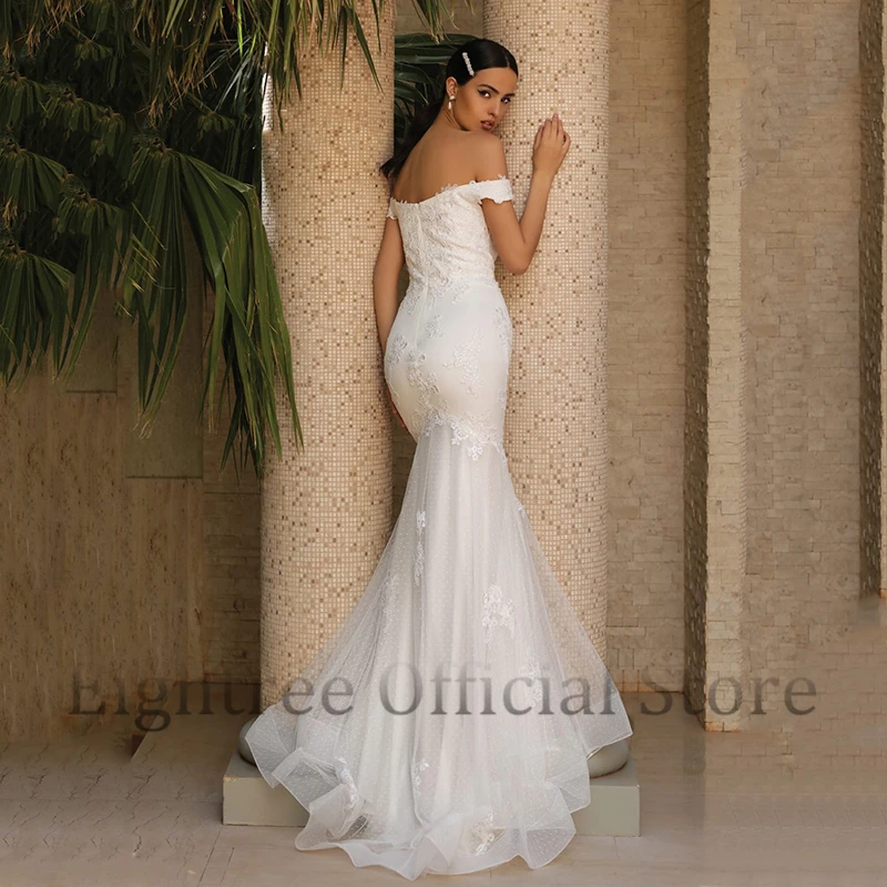 Eightree-Mermaid Wedding Dresses, Fora do ombro, Vestido nupcial Applique, Vestidos de noite brancos, Tamanho personalizado, Elegante Princesa Sereia Vestidos