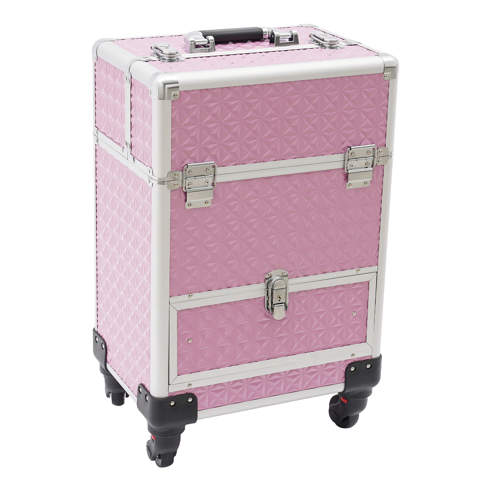 

Makeup Train Case with Copper Core Locks – Rolling Trolley, Silent Wheels, Aluminum Frame for Salon, Travel, and Home Use