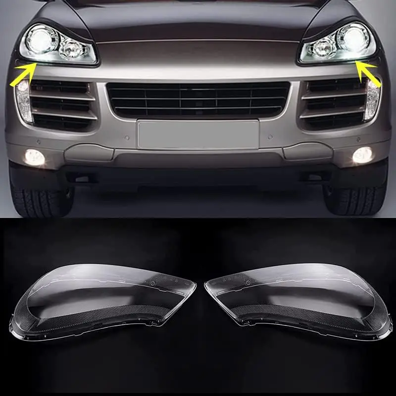 For Porsche Cayenne 2007 2008 2009 2010 Front Headlamp Lens Cover Left+Right Clear Headlamp Shell Transparent Lampshade
