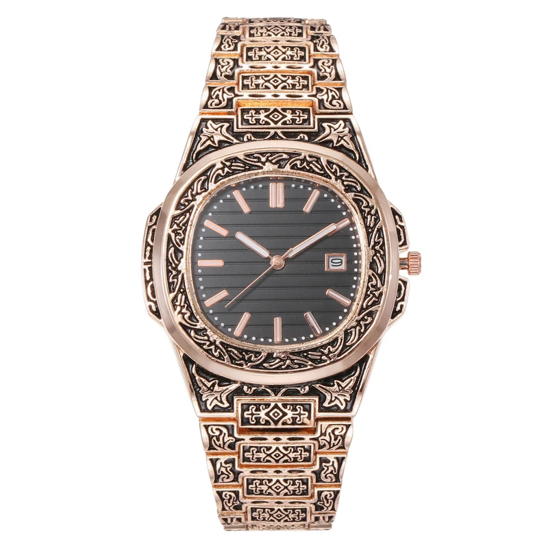 Fashion Luxury Brand Vintage Men Quartz Watches Flower Pattern Carving Wristwatch Erkek Kol Saati Męski Zegarek часы ساعة يد