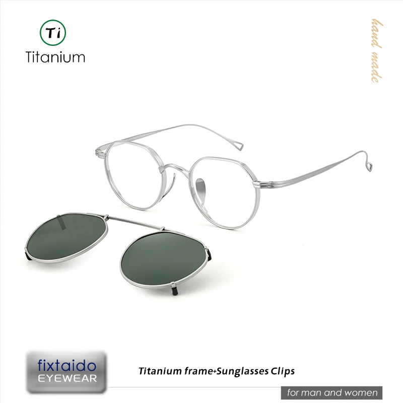 

Stylish crown shape titanium Frame with sunglasses clips of UV400 and Polarized, small size eyeglasses for Men & Women| KMN9916