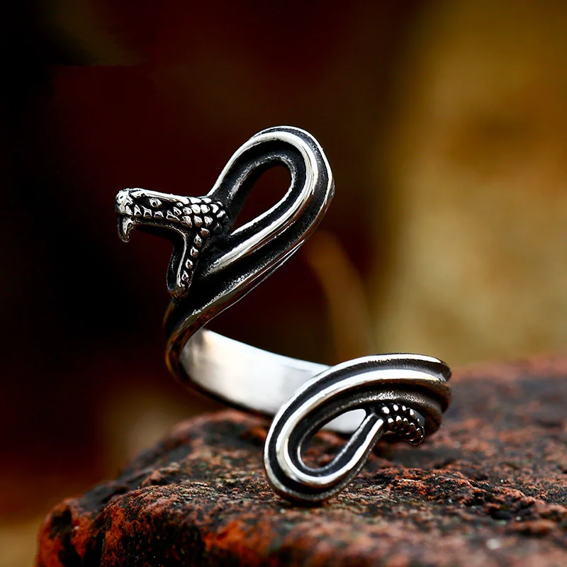 Vintage Gothic Snake Stainless Steel Mens Womens Rings Punk Hip Hop Unique For Male Boyfriend Jewelry Creativity Gift Wholesale