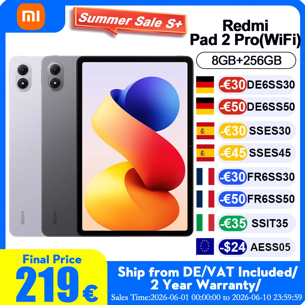 Tablette Xiaomi Redmi Pad 2 Pro Wi-Fi version globale, 8 Go, 256 Go, processeur Snapdragon 7s Gen 4, fréquence de rafraîchissement 120 Hz, Xiaomi HyperOS 2, tablette Xiaomi