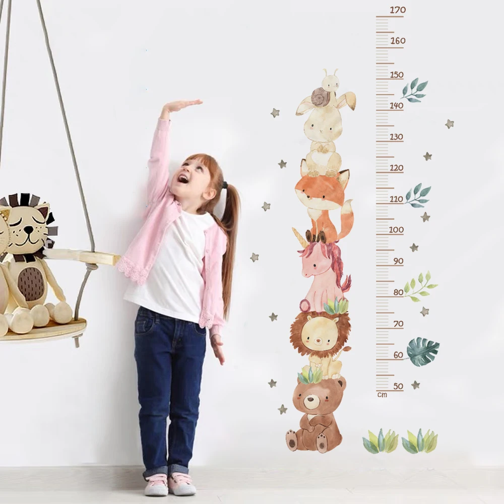 Nordic Animal Bear Lion Bunny Height Measure Wall Stickers Kids Grow Chart Wall Decals for Kids Room Baby Nursery Room PVC