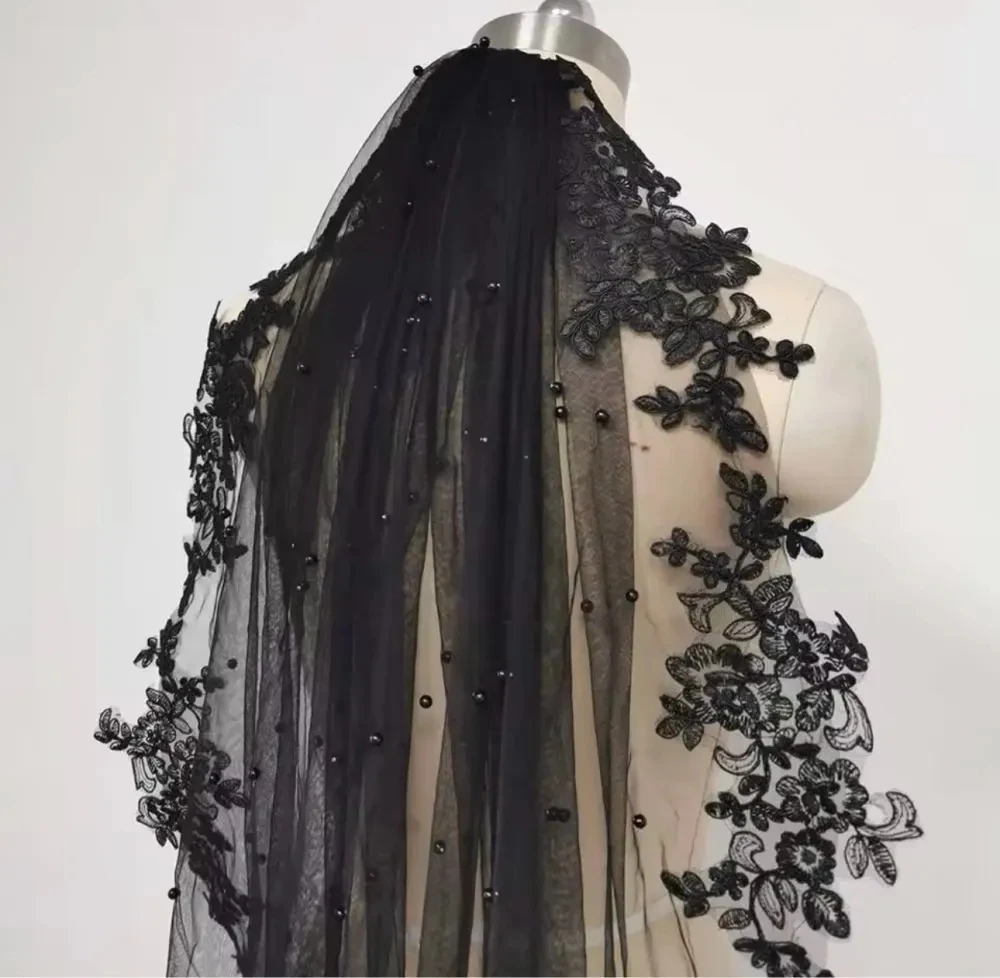 Black Pearl Short Bridal Veil, Wedding Accessories image 2