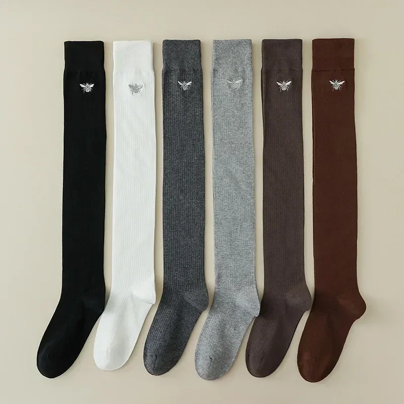 Women Stockings JK Girls Knitted Cotton Knee High Socks Thigh High Stockings Women College Style Solid Color Long Socks Stocking