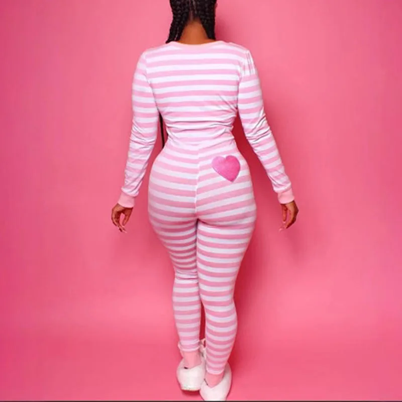 

Women Sexy Slim Long Sleeve Jumpsuits Lady Half Button Deep V-Neck Rompers Fashion Spring Summer Female Chic Striped Jumpsuits
