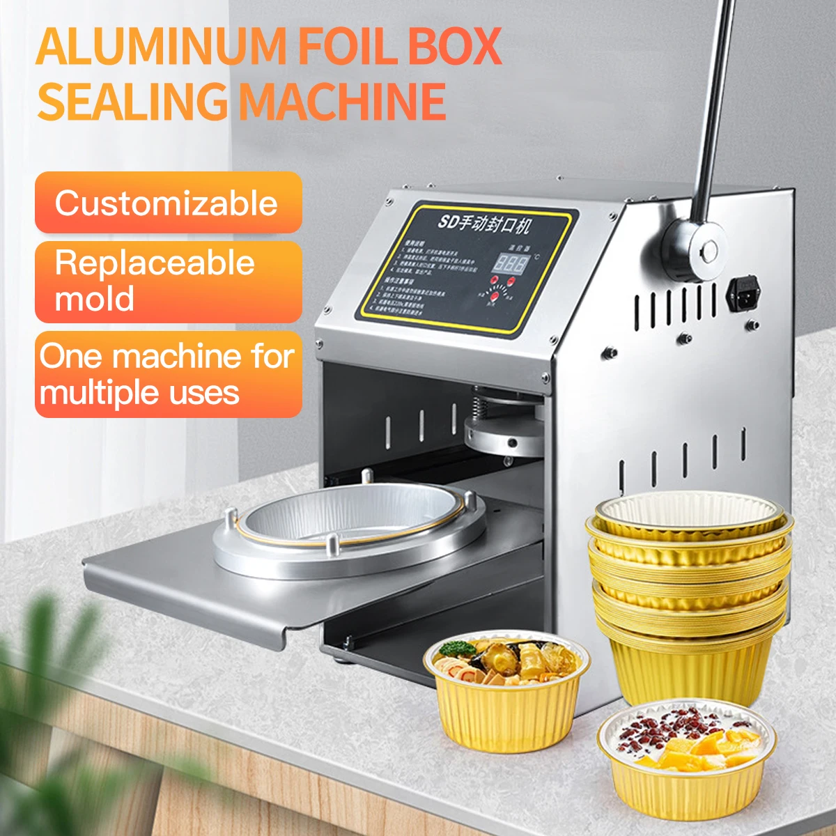 Manual Stainless Steel Food-grade Aluminum Container And Aluminum Packaging Sealing Machine