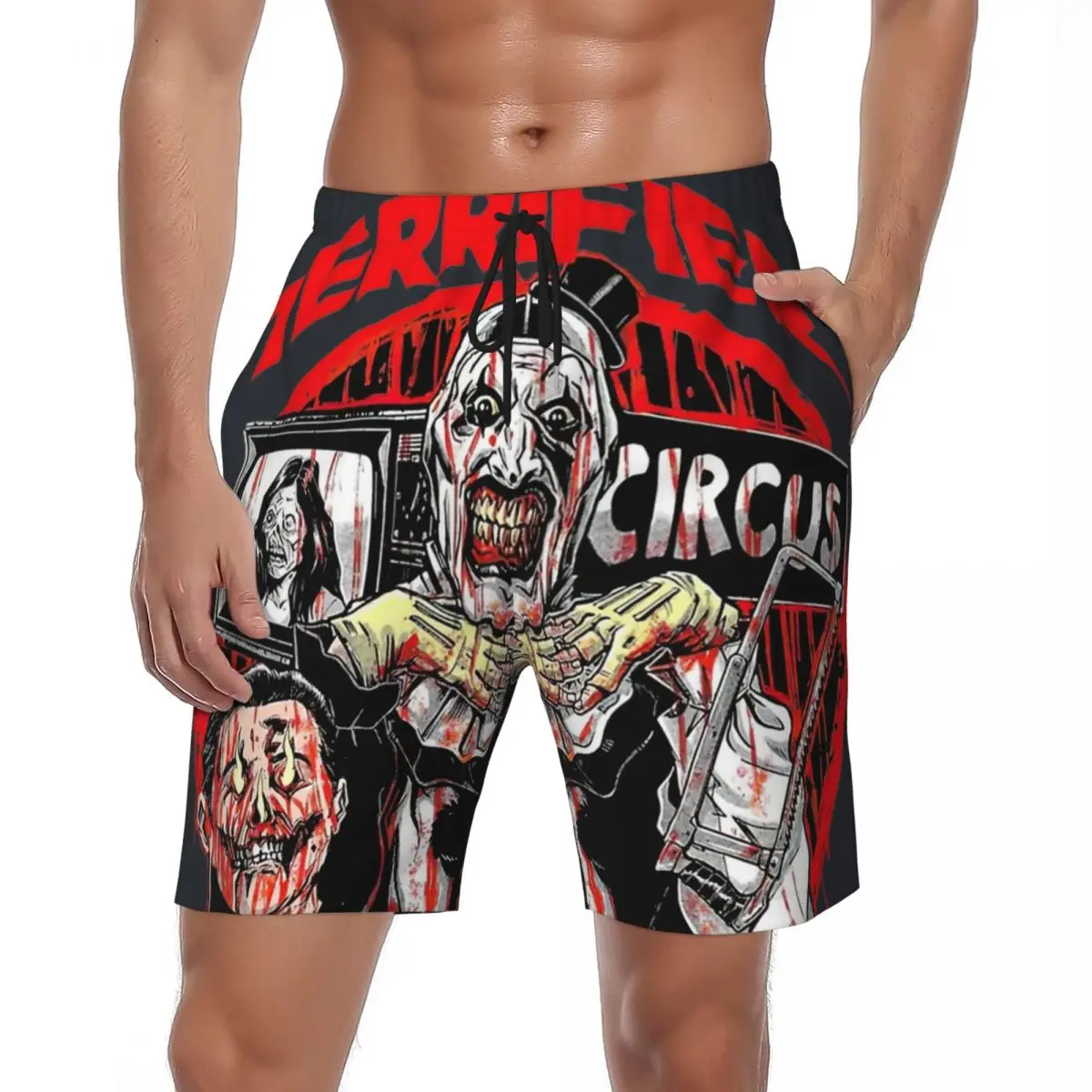 

Bathing Suit Terrifier Smile Clown Board Shorts Summer Horror Movie Beach Shorts Males Running Surf Quick Drying Swim Trunks