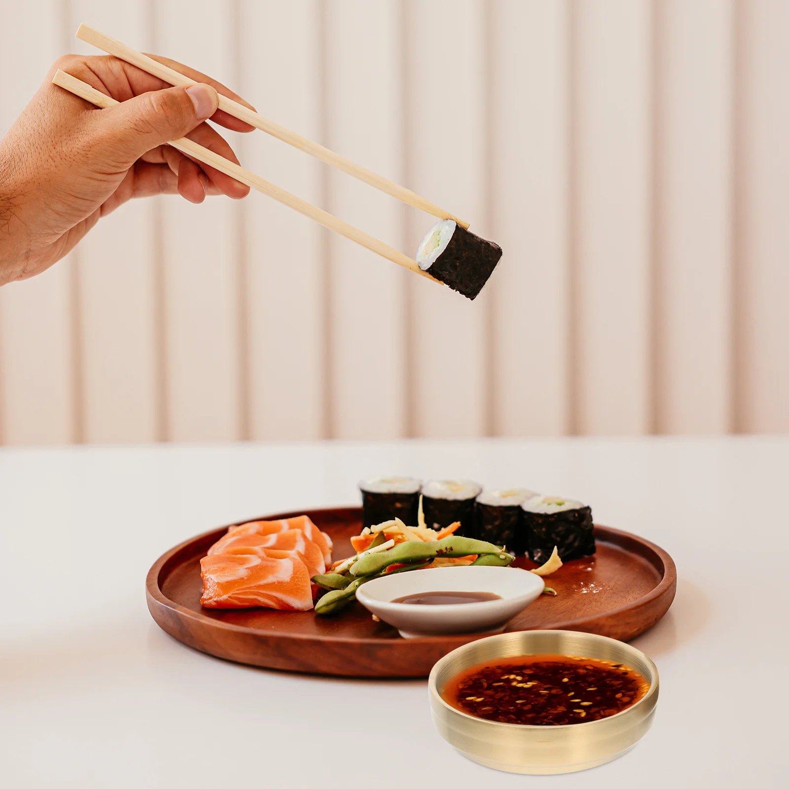 

2pcs Stainless Steel Sauce Plate Condiment Dish Multi-Function Dipping Bowl For Kimchi Pickle Seasoning Soy Sauce Korean Style