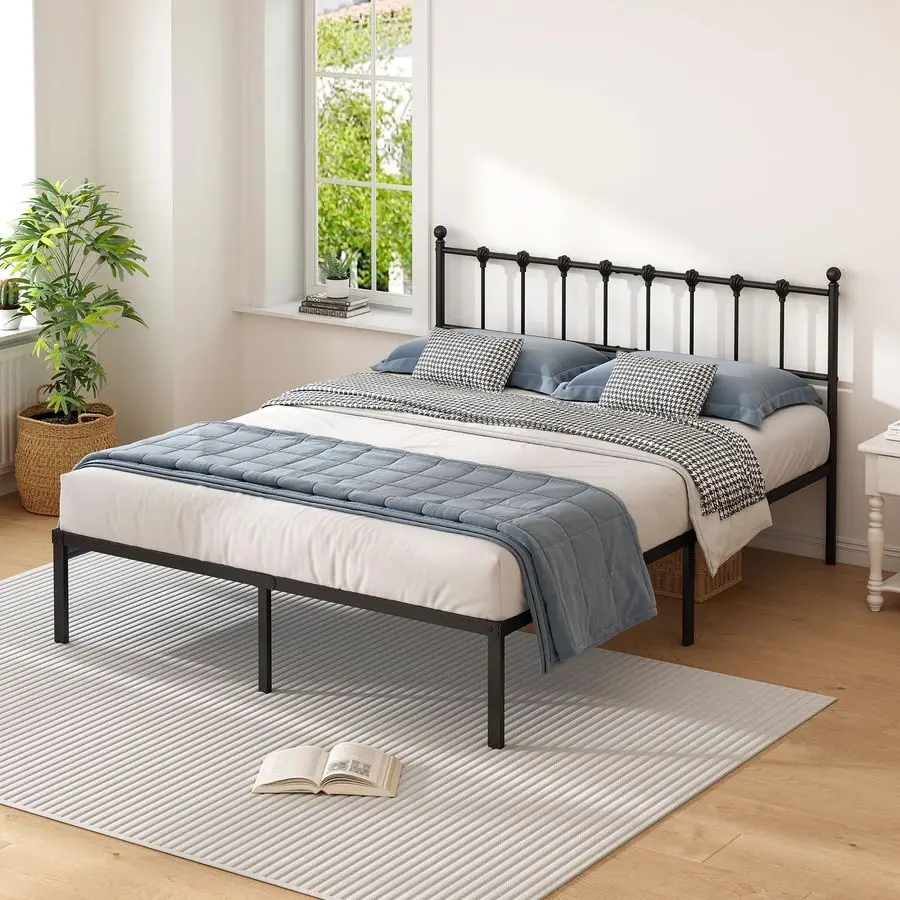 

Size Bed Frame with Modern Headboard, Metal Platform Bed Base with Strong Support, No Box Spring Needed, Easy Assem Customizable
