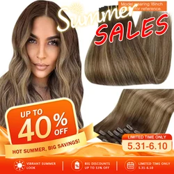 Extensiones de cabello humano con Clip para mujer, 7 piezas, 105G, doble trama